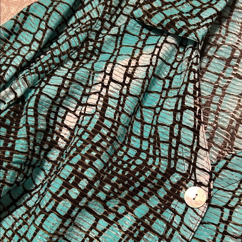 Multiples Turquoise and Black Patterned Shirt NWT - image 5